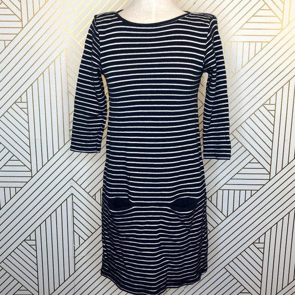 Reiss Gems Stripe Shift Ponti Dress in Navy‎ Blue - Picture 1 of 8